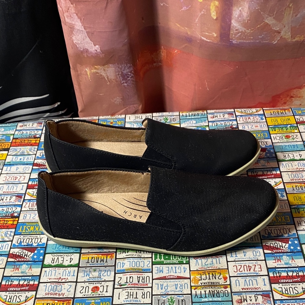 LifeStride Active Arch Women’s Black Flats Slip-On Comfort Shoes Size 9W